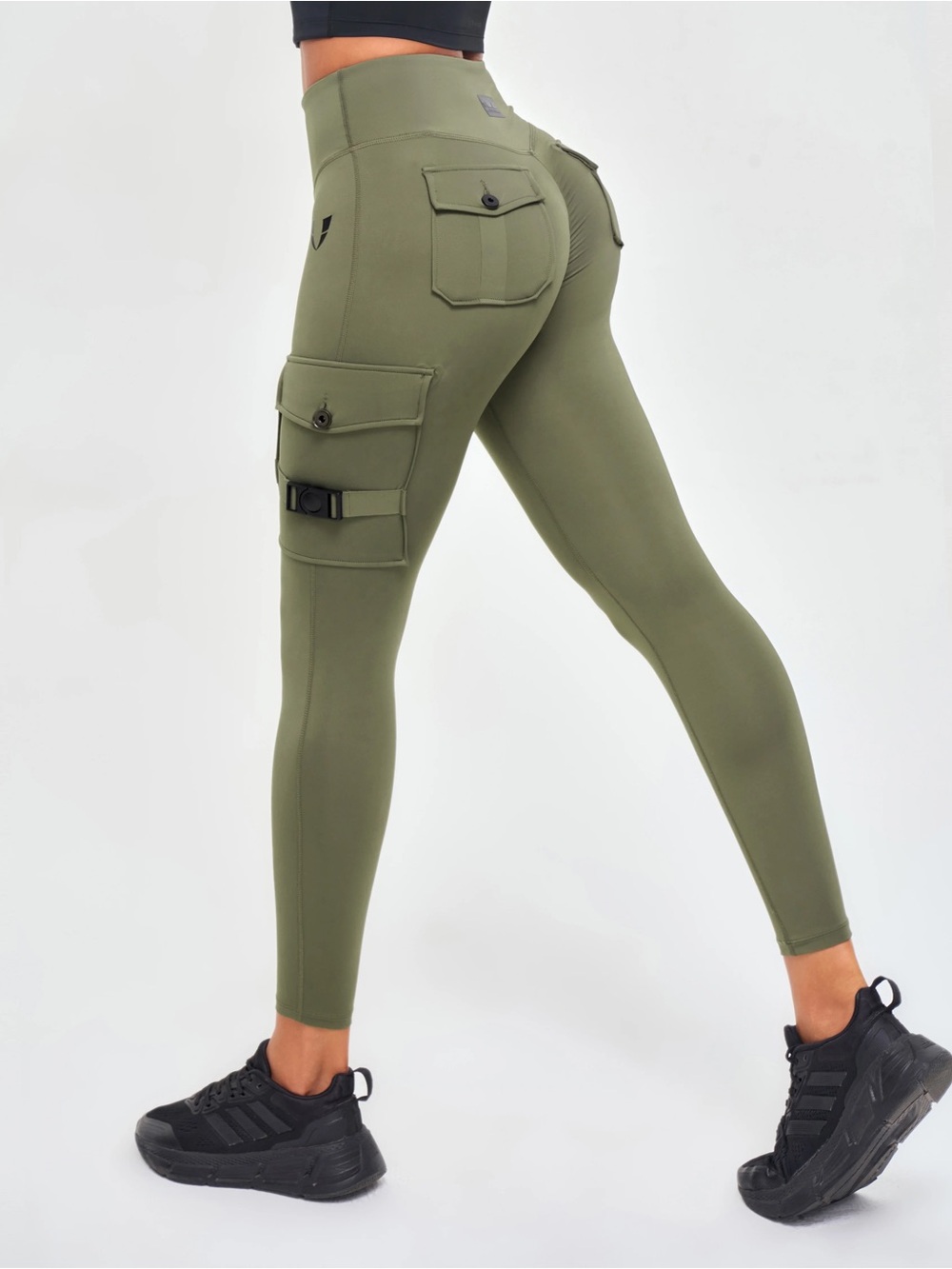 Firmabs High Waisted Cargo Fitness Leggings Olive Green medium